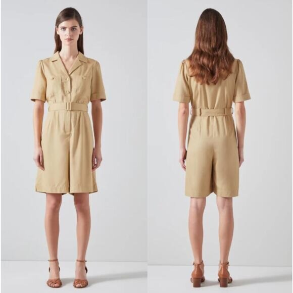 NEW LK Bennett Stella Lined Blend Belted Short Sleeves Short Playsuit Size: 2 - Picture 1 of 7